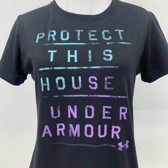 Under Armour T Shirt Womens S Small Black Semi Fitted Protect This House Tee - Picture 9 of 13